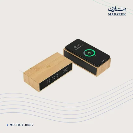 ساعة مكتبية — خيزران · شحن لاسلكي