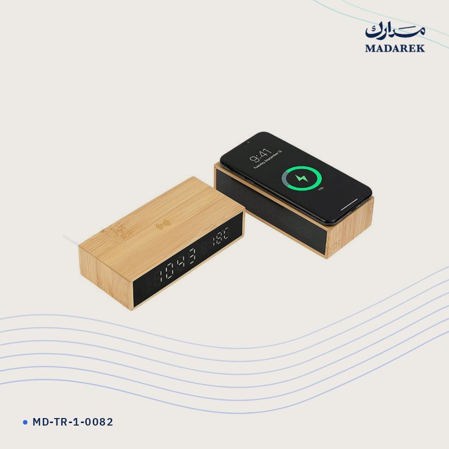 ساعة مكتبية خيزران · شحن لاسلكي MD-TR-1-0082