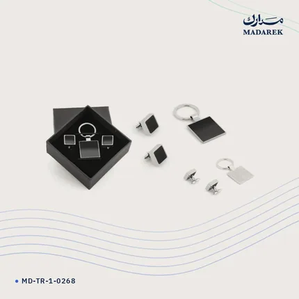 طقم ميدالية معدنية وأزرار أكمام بعلبة — معدن · مع علبة